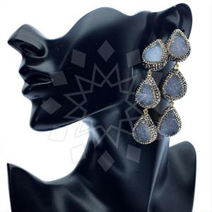 925 Sterling Silver Gem and Crystals Triple Drop Earrings