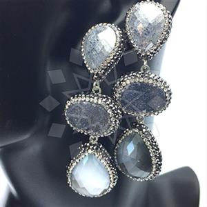 925 Sterling Silver Gem and Crystals Triple Drop Earrings