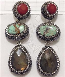 925 Sterling Silver Gem and Crystals Triple Drop Earrings