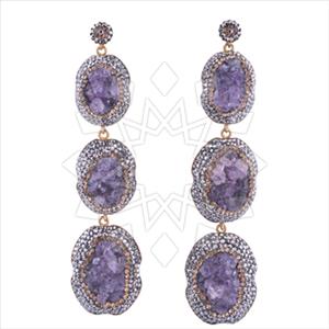925 Sterling Silver Gem and Crystals Triple Drop Earrings