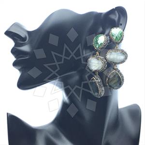 925 Sterling Silver Gem and Crystals Triple Drop Earrings