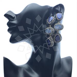 925 Sterling Silver Gem and Crystals Triple Drop Earrings