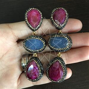 925 Sterling Silver Gem and Crystals Statement Earring