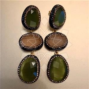 925 Sterling Silver Gem and Crystals Triple Drop Earrings