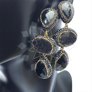 925 Sterling Silver Gem and Crystals Triple Drop Earrings