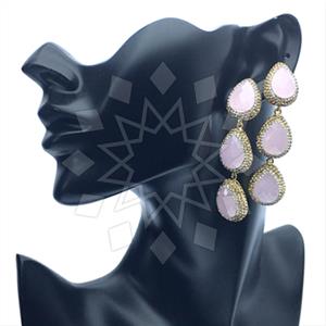 925 Sterling Silver Gem and Crystals Triple Drop Earrings