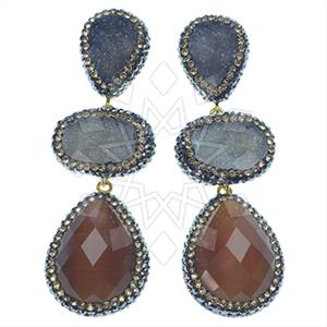 925 Sterling Silver Gem and Crystals Triple Drop Earrings
