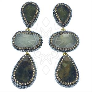 925 Sterling Silver Gem and Crystals Triple Drop Earrings