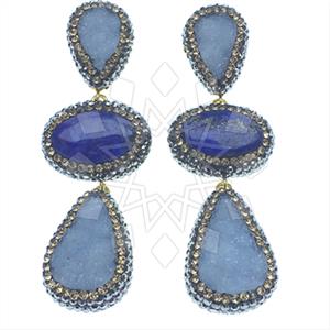 925 Sterling Silver Gem and Crystals Triple Drop Earrings