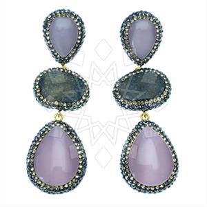 925 Sterling Silver Gem and Crystals Triple Drop Earrings