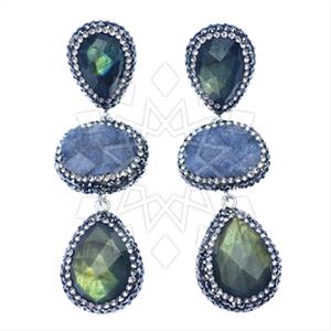925 Sterling Silver Gem and Crystals Triple Drop Earrings