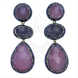 925 Sterling Silver Gem and Crystals Triple Drop Earrings