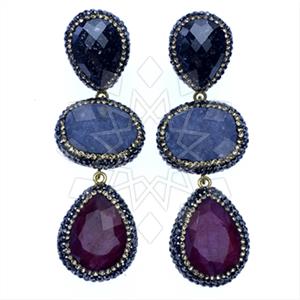 925 Sterling Silver Gem and Crystals Triple Drop Earrings