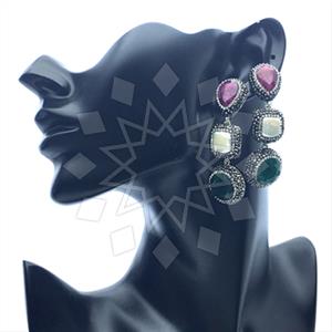 925 Sterling Silver Gem and Crystals Triple Drop Earrings