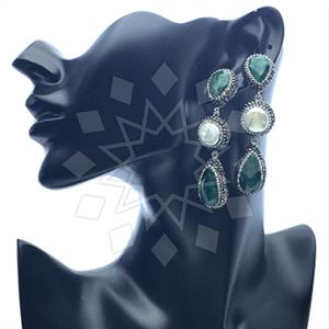 925 Sterling Silver Gem and Crystals Triple Drop Earrings