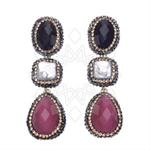 925 Sterling Silver Gem and Crystals Triple Drop Earrings