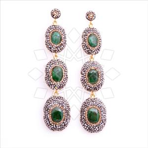 925 Sterling Silver Gem and Crystals Triple Drop Earrings