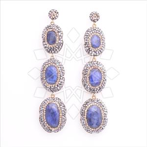 925 Sterling Silver Gem and Crystals Triple Drop Earrings