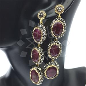 925 Sterling Silver Gem and Crystals Triple Drop Earrings