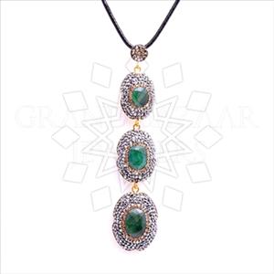 925 Sterling Silver Gem and Crystals Triple Drop Pendant