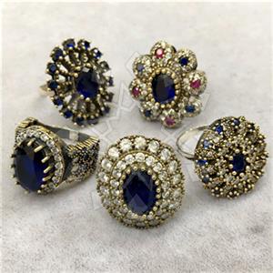 Turkish Silver Antique Ottoman  Cocktail 5 Rings Package