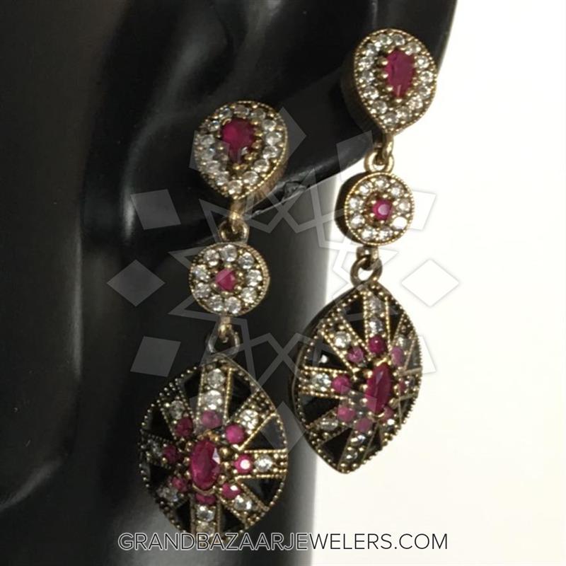 turkish silver ethnic design dangle earrings 29152 8