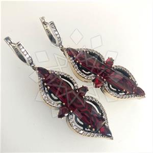 Turkish Silver Flower Geometric Dangle Earrings