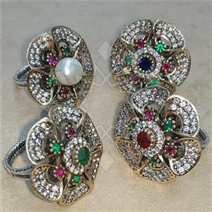 Turkish Silver Flower Cocktail Rings
