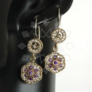 Turkish Silver Flower Geometric Dangle Earrings