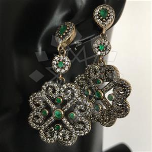 Turkish Silver Heart Flower Dangle Earrings