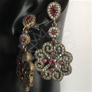 Turkish Silver Heart Flower Dangle Earrings