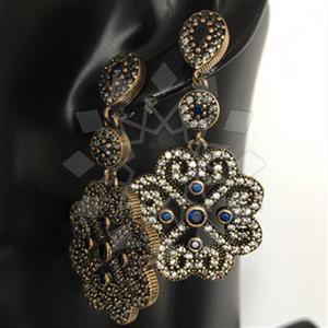 Turkish Silver Heart Flower Dangle Earrings