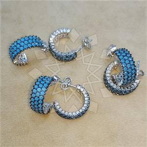 925 Sterling Silver Zirconia Pave  Hoop Earrings