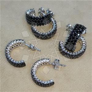 925 Sterling Silver Zirconia Pave  Hoop Earrings