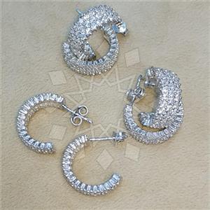 925 Sterling Silver Zirconia Pave  Hoop Earrings