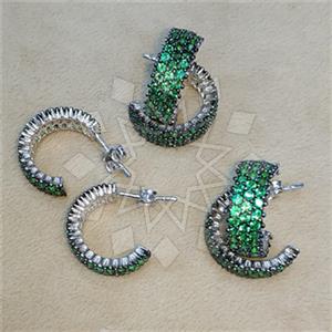 925 Sterling Silver Zirconia Pave  Hoop Earrings