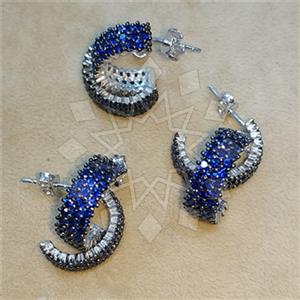 925 Sterling Silver Zirconia Pave  Hoop Earrings