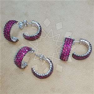 925 Sterling Silver Zirconia Pave  Hoop Earrings